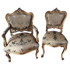 Pair of Original 18th Century Louis XV Salon Gold Gilded Chairs