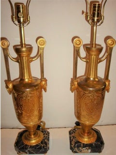 Paire de lampes de table en bronze doré originales des années 1920