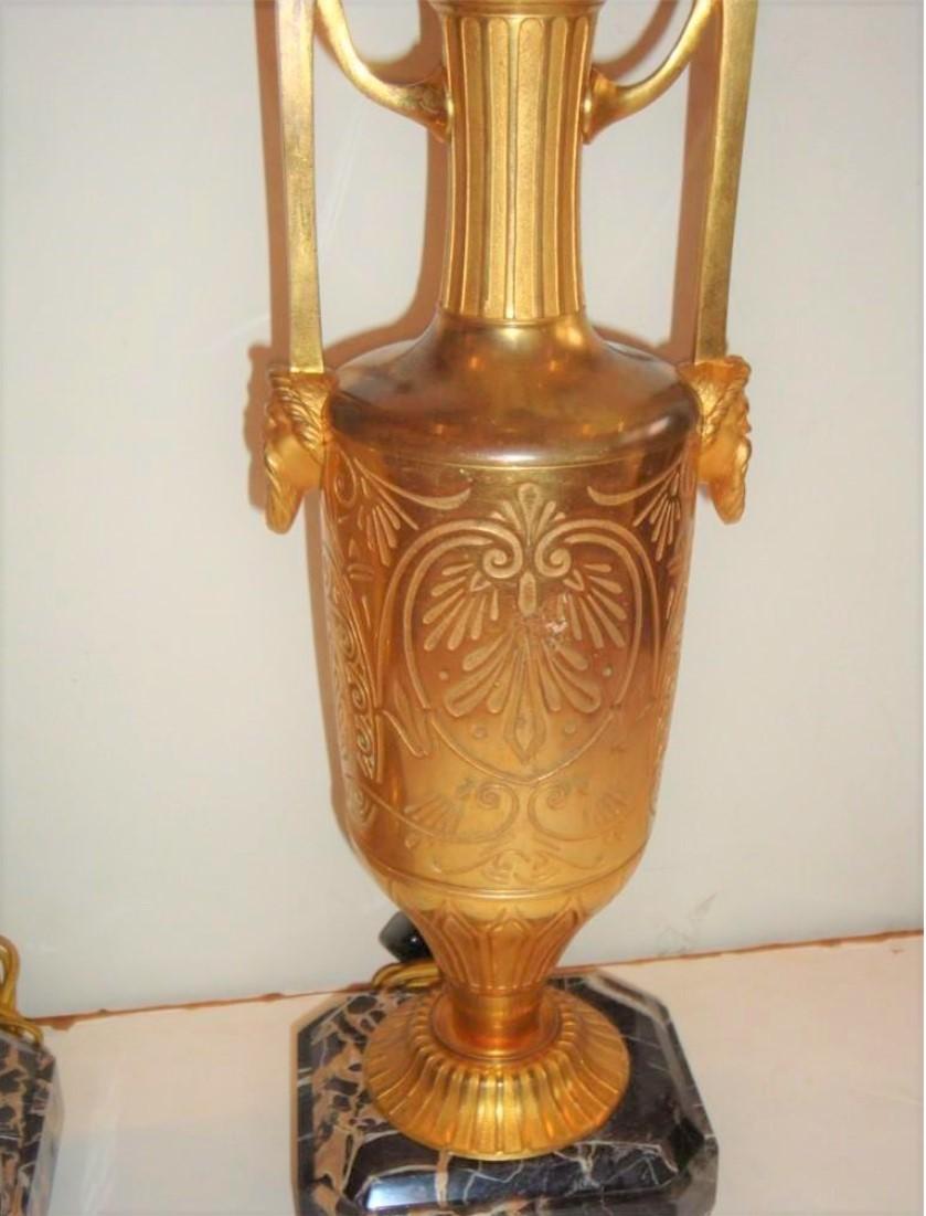 Pair of Original 1920's Outstanding Pair of Rare Gilt Bronze Table Top Lamps In Good Condition For Sale In New York, NY