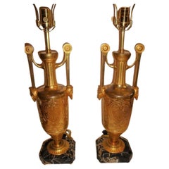 Pair of Original 1920's Outstanding Pair of Rare Gilt Bronze Table Top Lamps