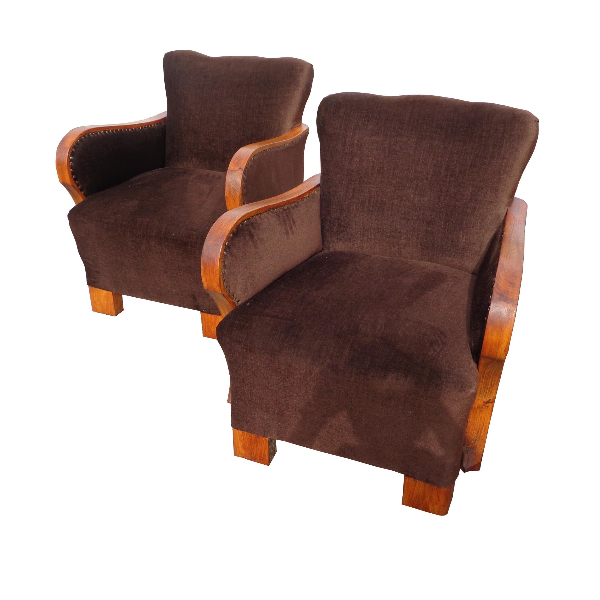 European Pair of Original 1930’s Art Deco Lounge Chairs For Sale