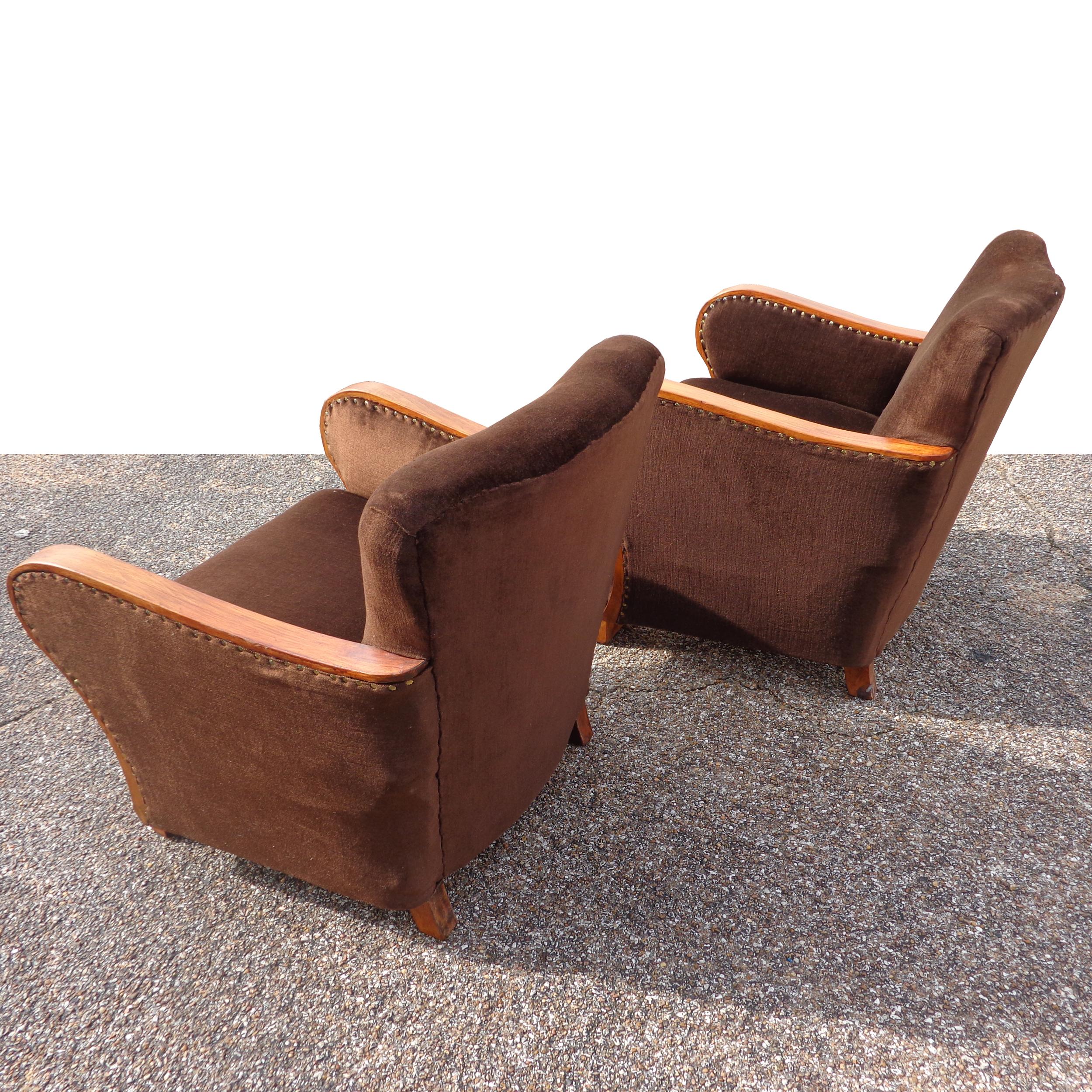 Pair of Original 1930’s Art Deco Lounge Chairs In Good Condition For Sale In Pasadena, TX