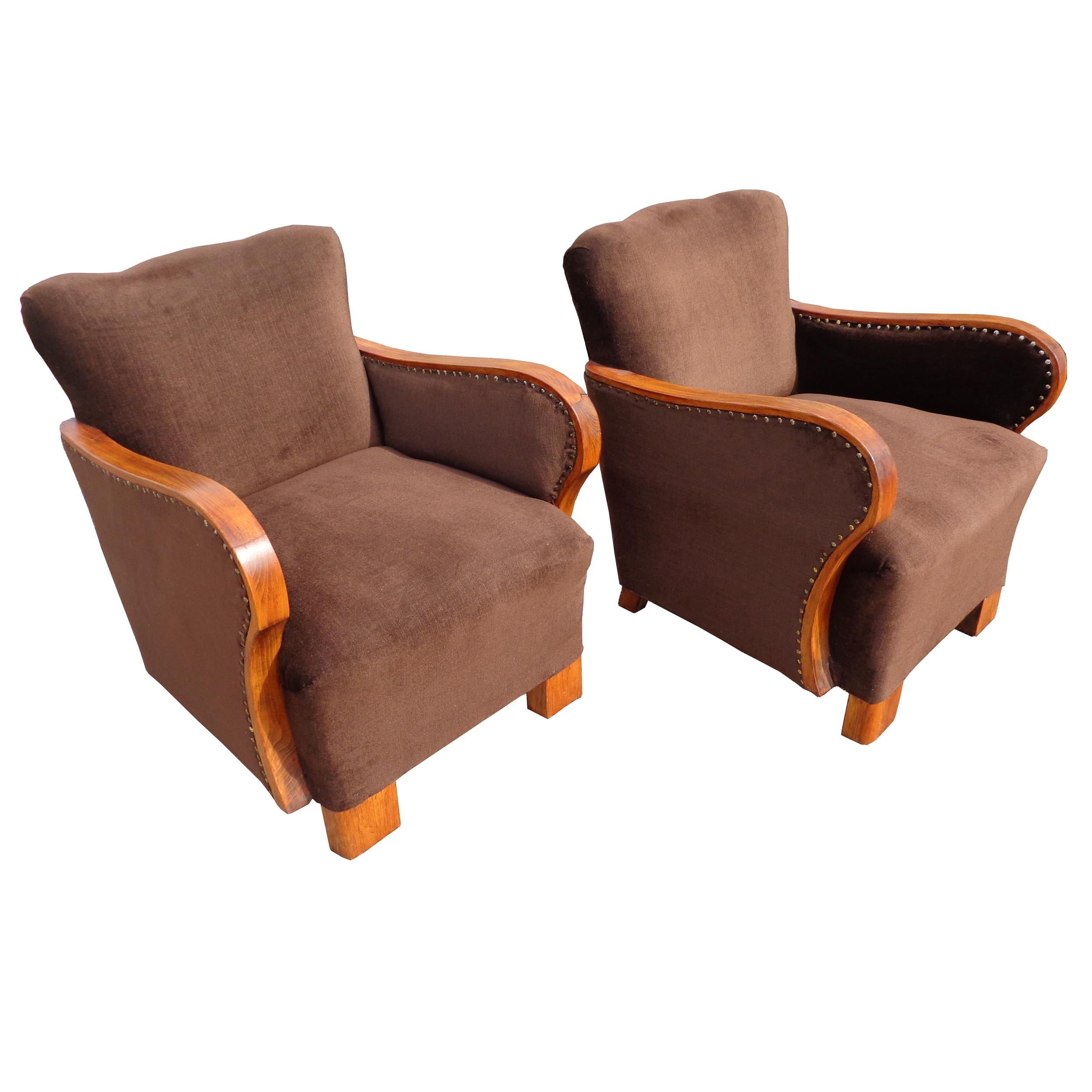 Paar originale Art-Déco-Lounge-Stühle aus den 1930er Jahren im Angebot