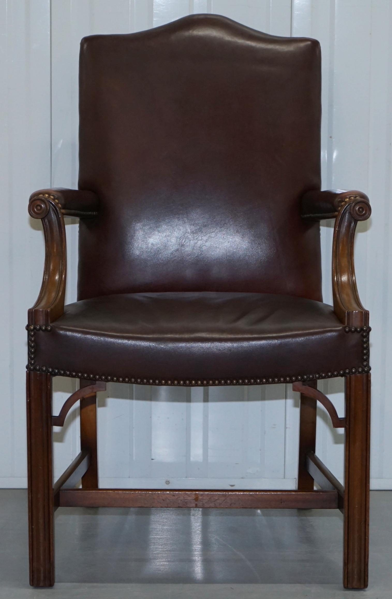 Mid-Century Modern Pair of Original 1930s Hillcrest Vintage Brown Leather Gainsborough Armchairs