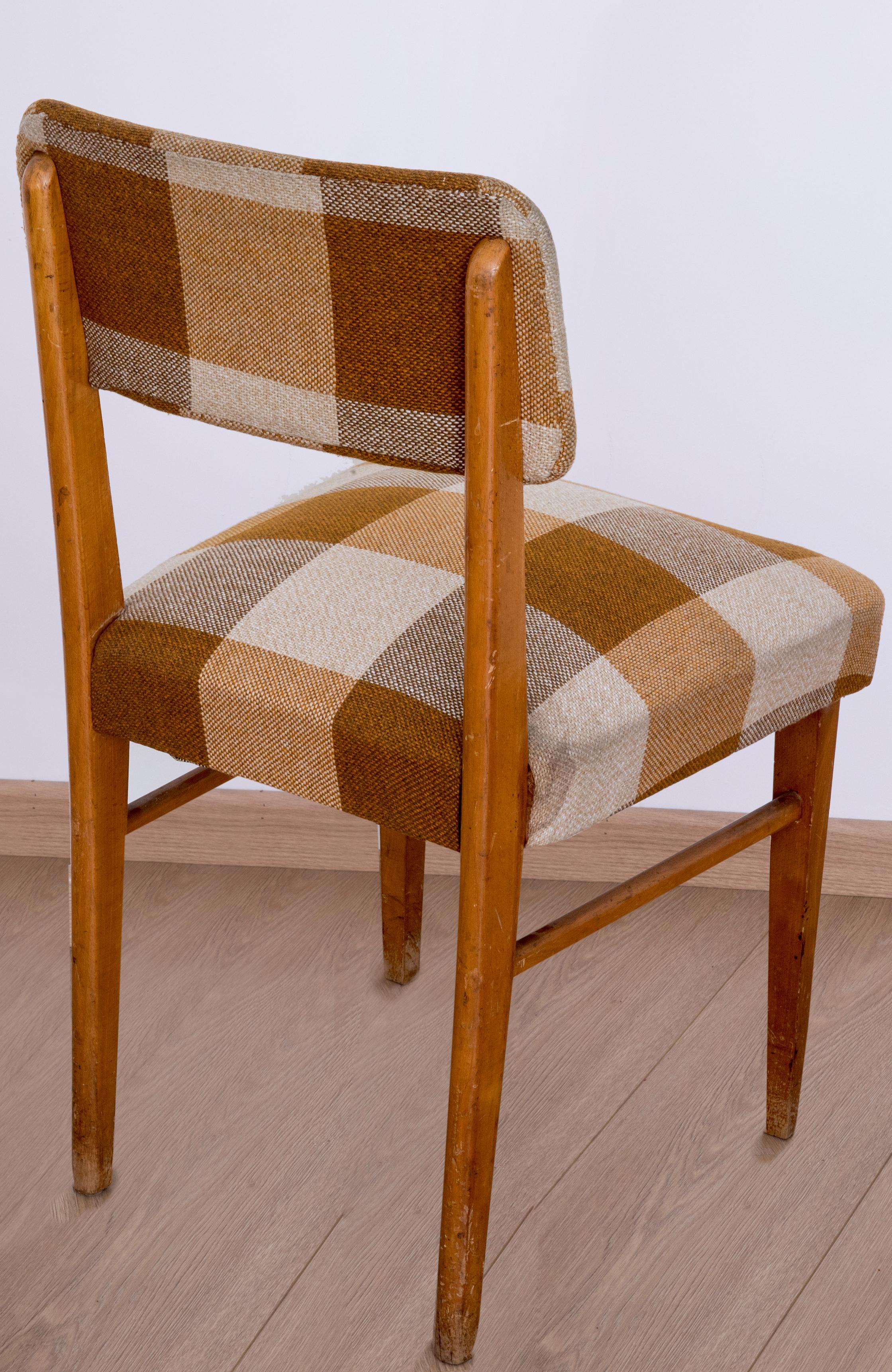 Modern Pair of Original 1950s Chairs Wooden Structure and Seat Covered in Fabric For Sale