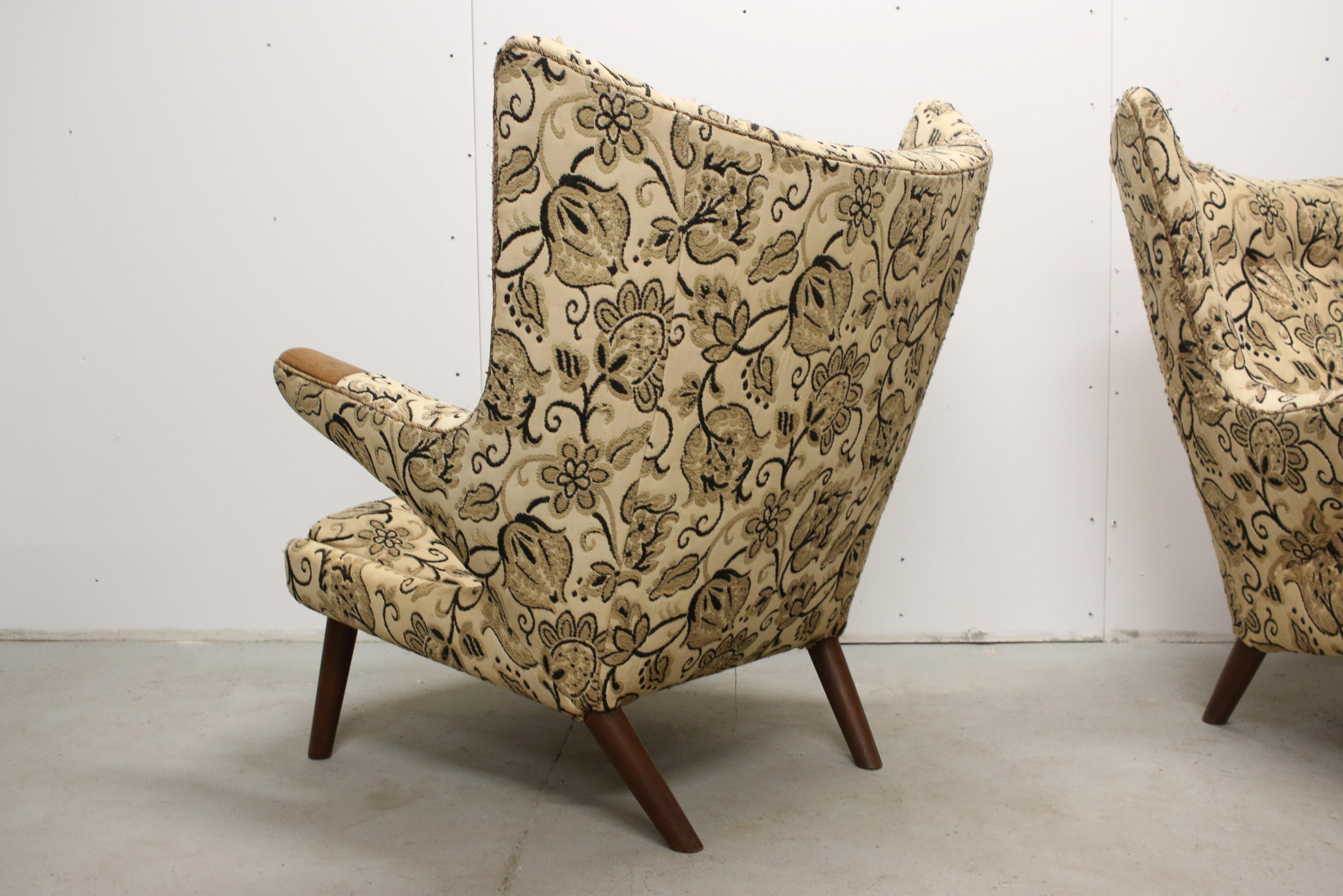Fabric Pair of Original 1950s Hans Wegner Papa Bear Chairs, Incl. Reupholstery in COM