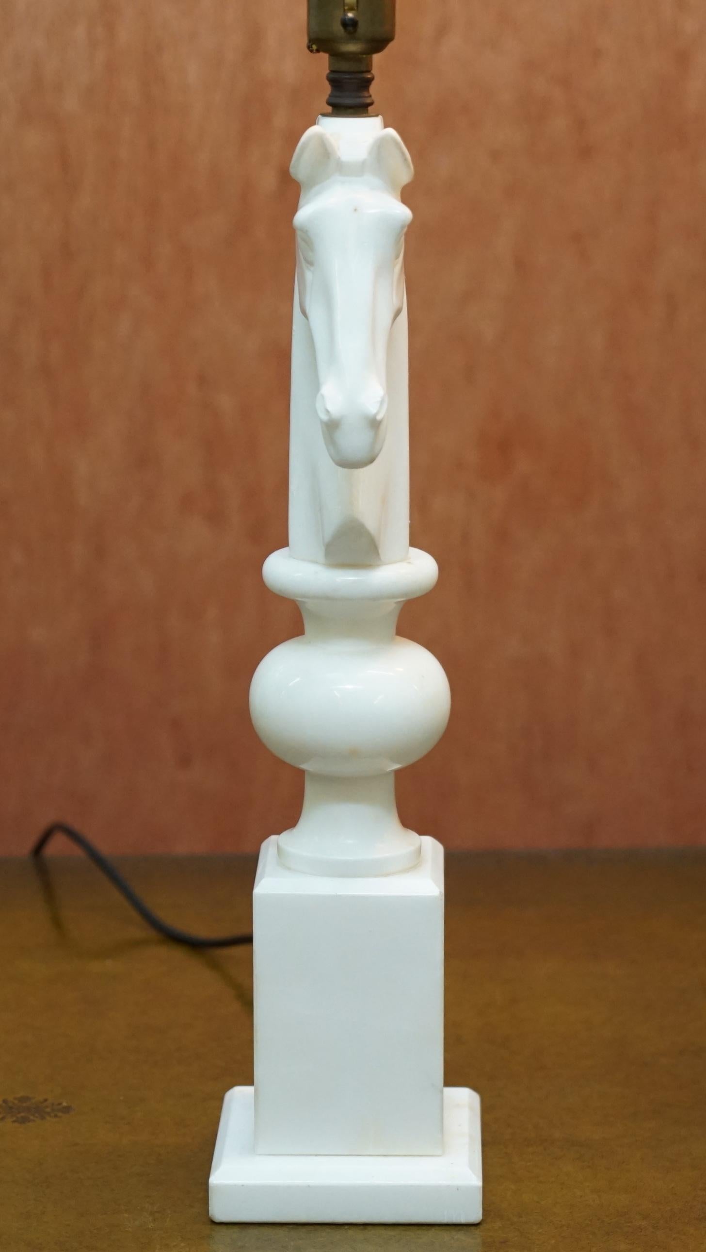 Mid-20th Century Pair of Original 1950s Italian Carrara Marble Chess Horse Lamps Fully Serviced For Sale