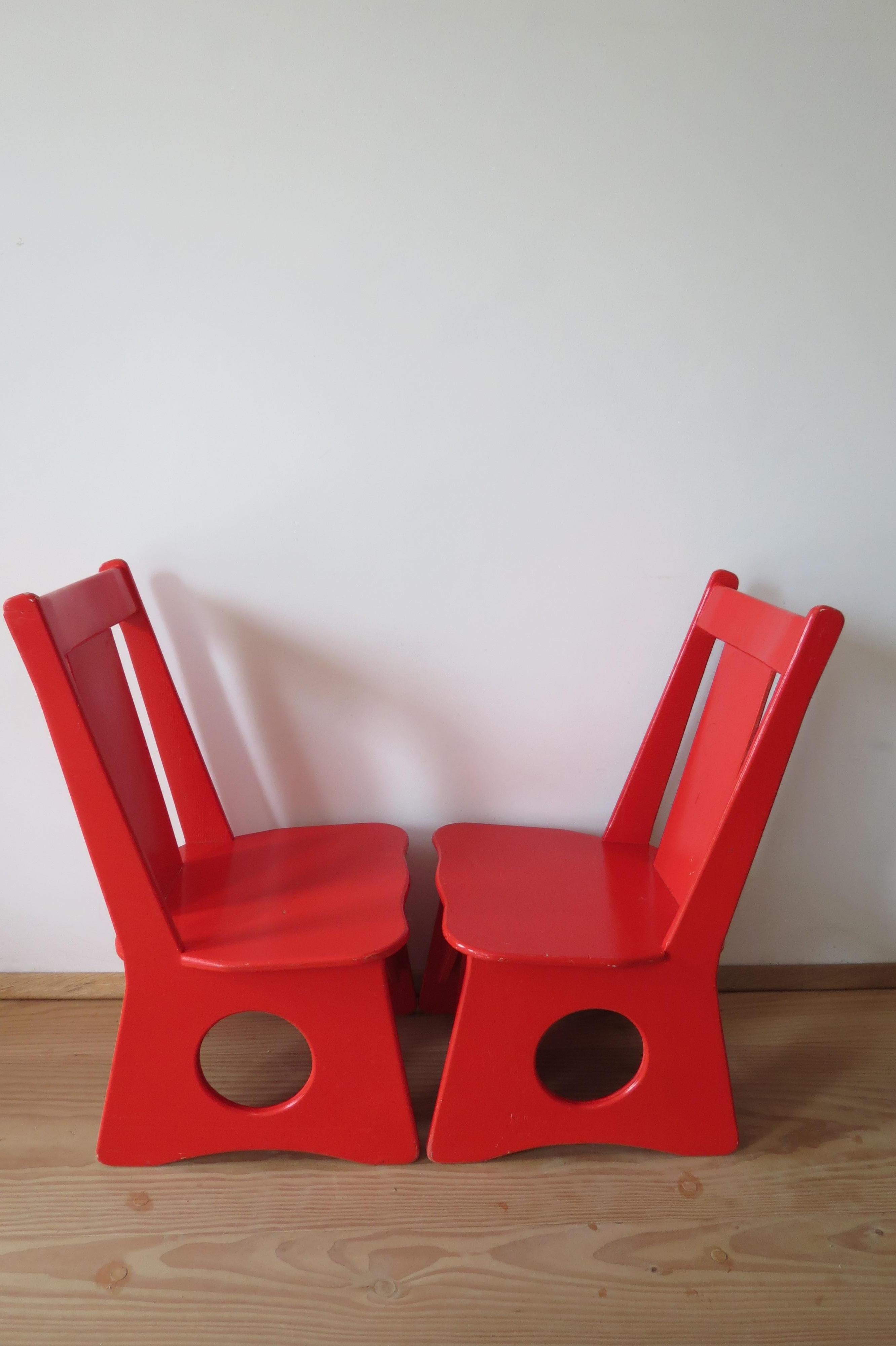 Finnish Pair of Original 1960s Red Childrens Chairs