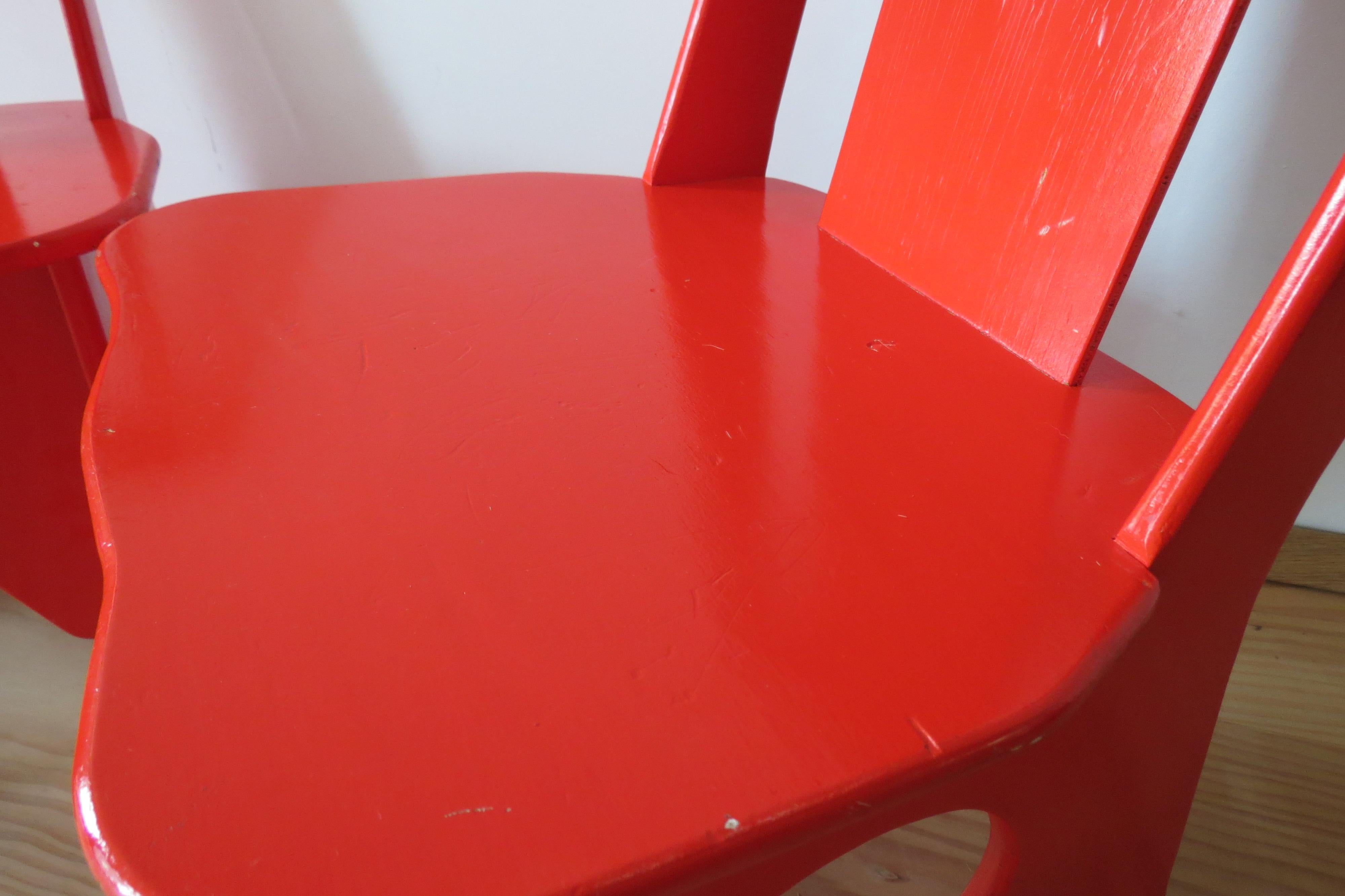 Pair of Original 1960s Red Childrens Chairs In Distressed Condition In Stow on the Wold, GB