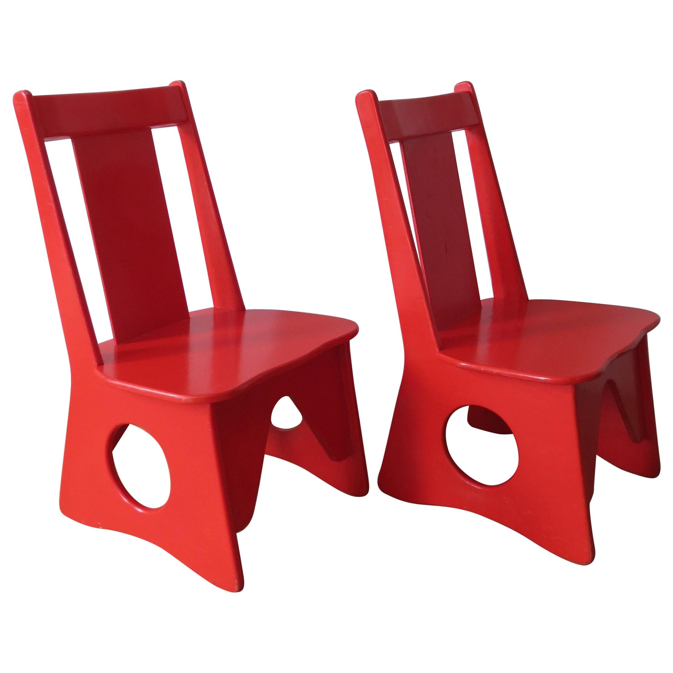 Pair of Original 1960s Red Childrens Chairs