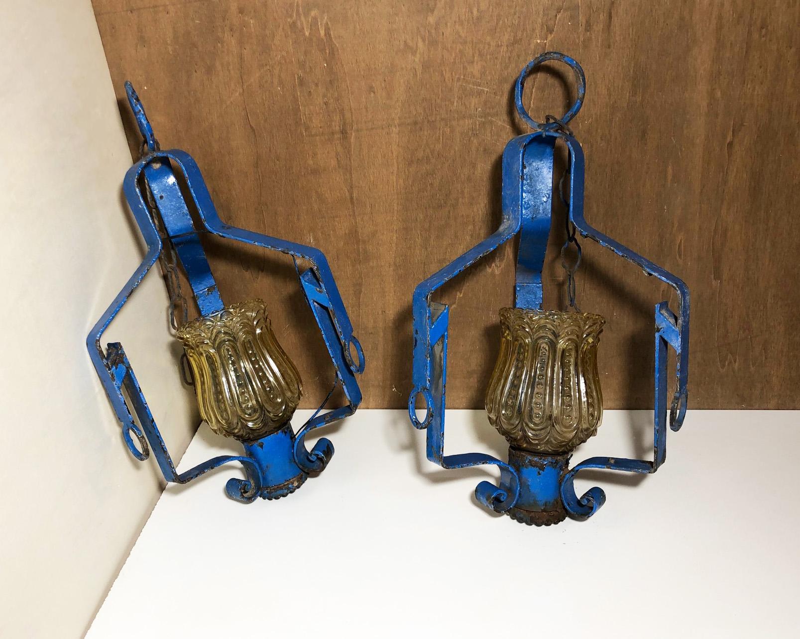 Pair of original 1970s Italian blue lanterns
Original yellow glass