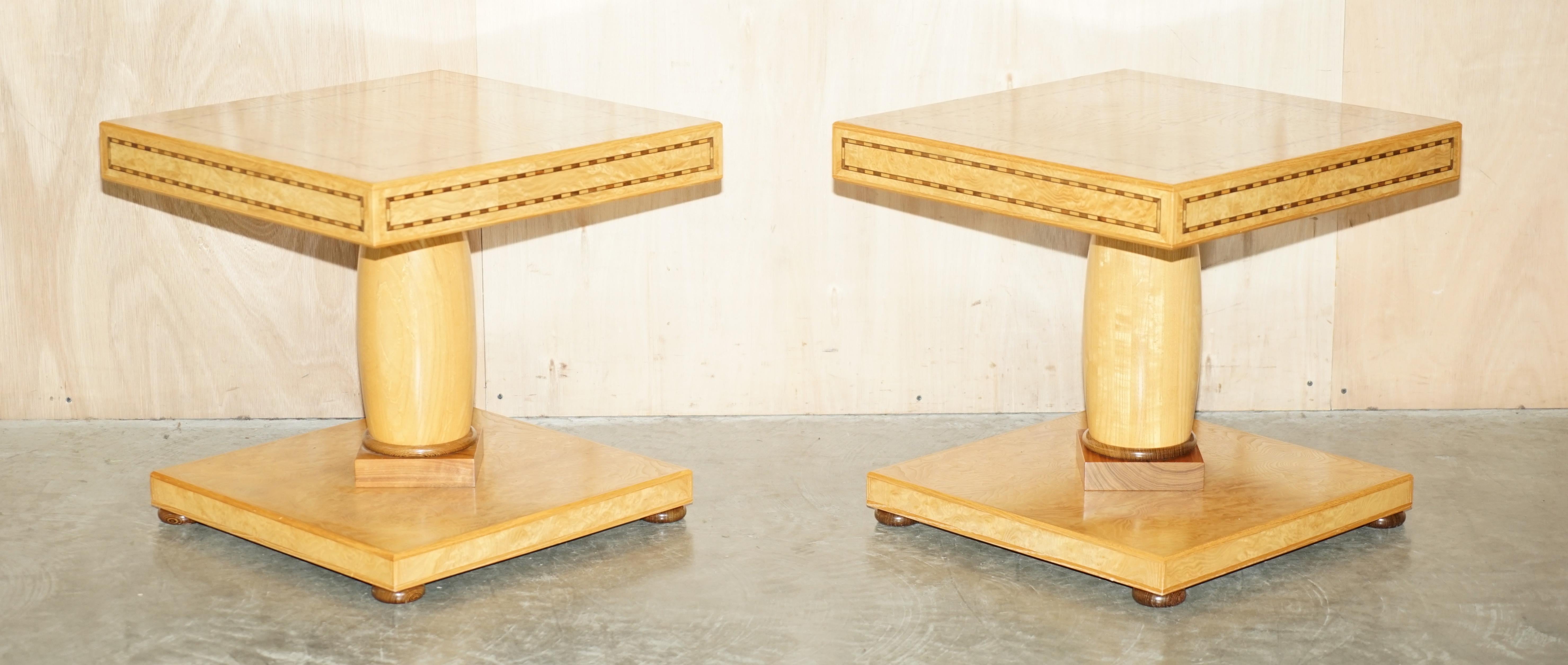 We are delighted to offer for sale this sublime pair of designer Andrew Varah Burr Walnut, Satinwood & Oak oversized side end tables which are part of a suite

I have in total a huge dining table, an oversized coffee table, a console table, a pair