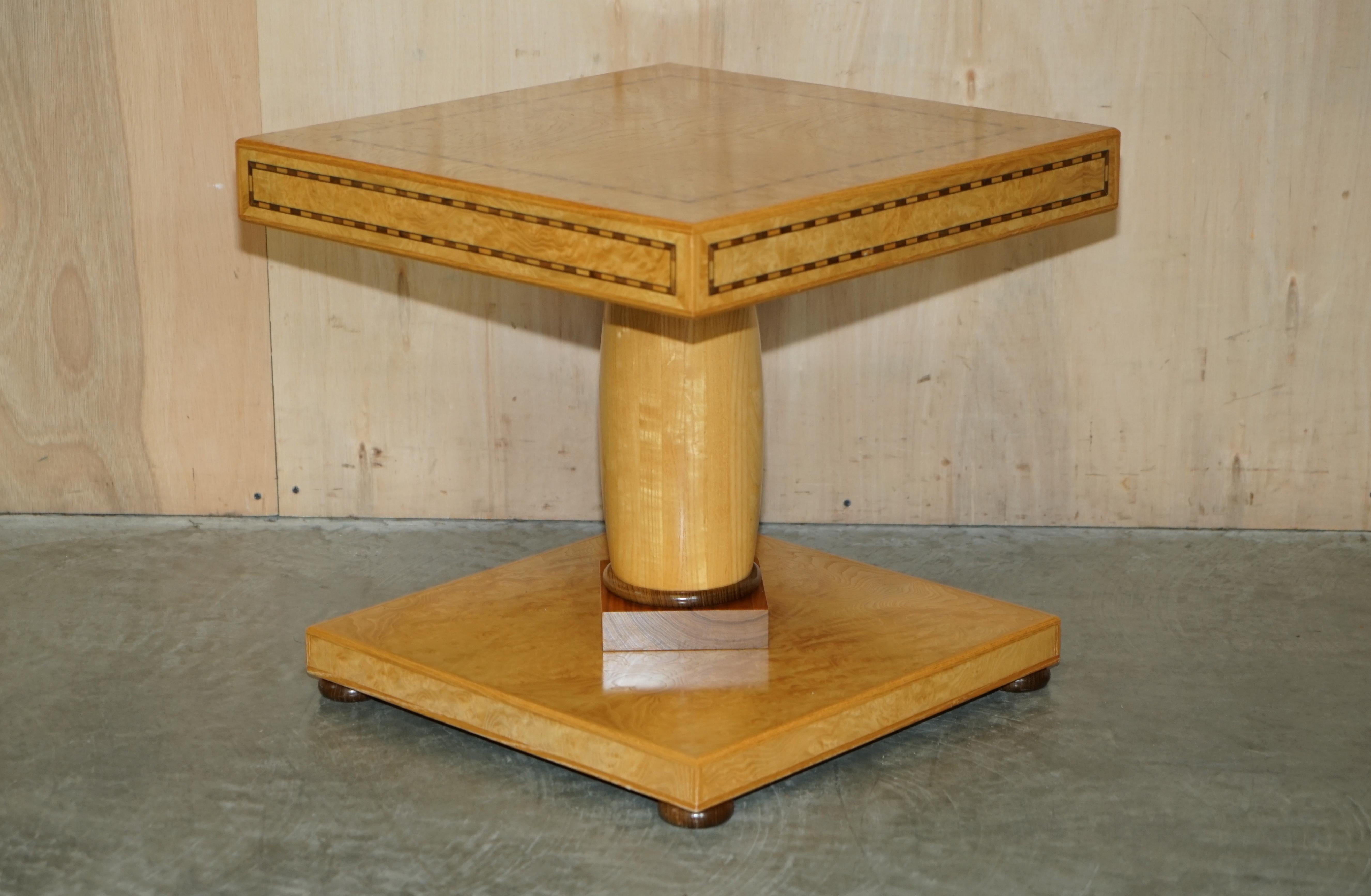 Art Deco Pair of Original Andrew Varah Burr Walnut Satinwood & Oak Large Side End Tables For Sale