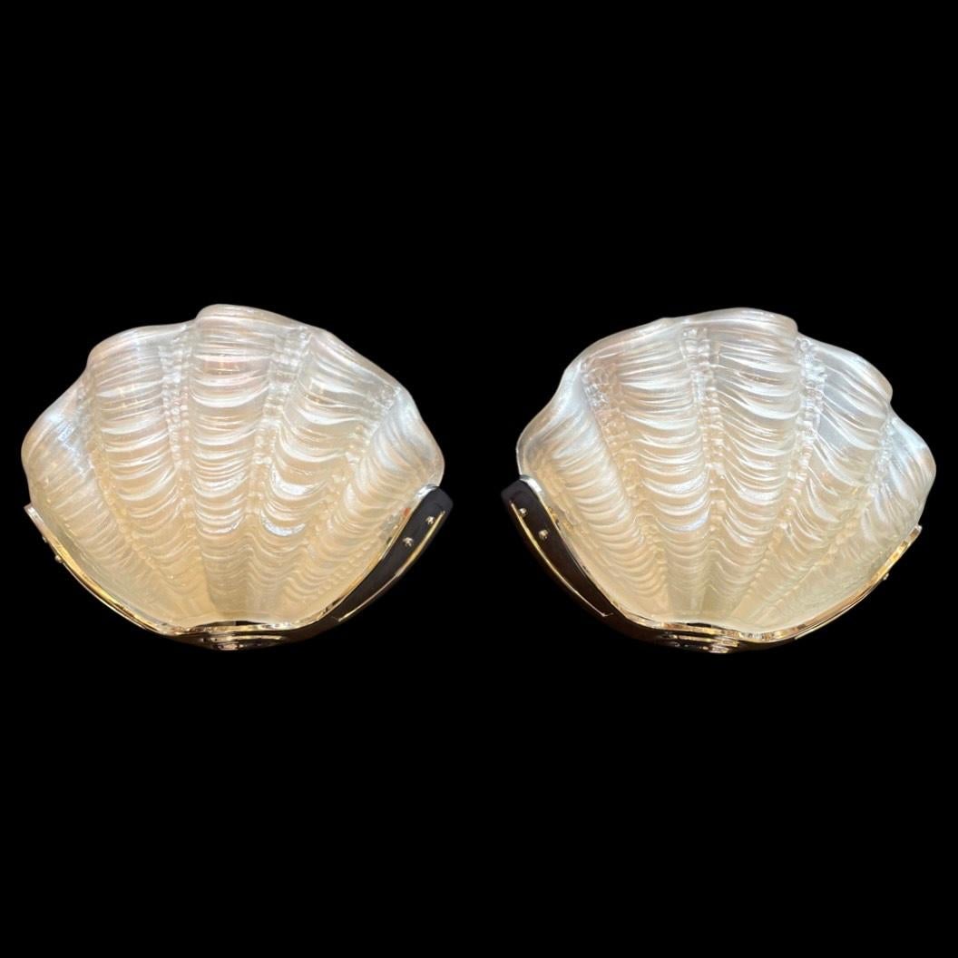 Early 20th Century Pair of Original Antique Art Deco Odeon Clam Shell Wall Lights