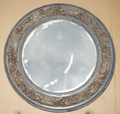 PAIR OF ORIGINAL ANTIQUE FOXED GLASS HEAVILY CARVED PERIOD PAINT WALL MIRRORs