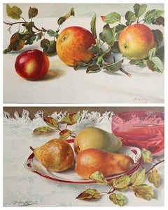 Pair of Original Antique Fruit Prints - Apples And Pears, C. 1900