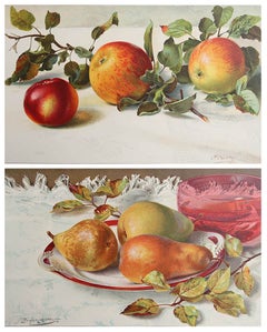 Pair of Original Antique Fruit Prints - Apples And Pears, C. 1900