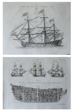 Pair of Original Antique Marine Prints, circa 1790