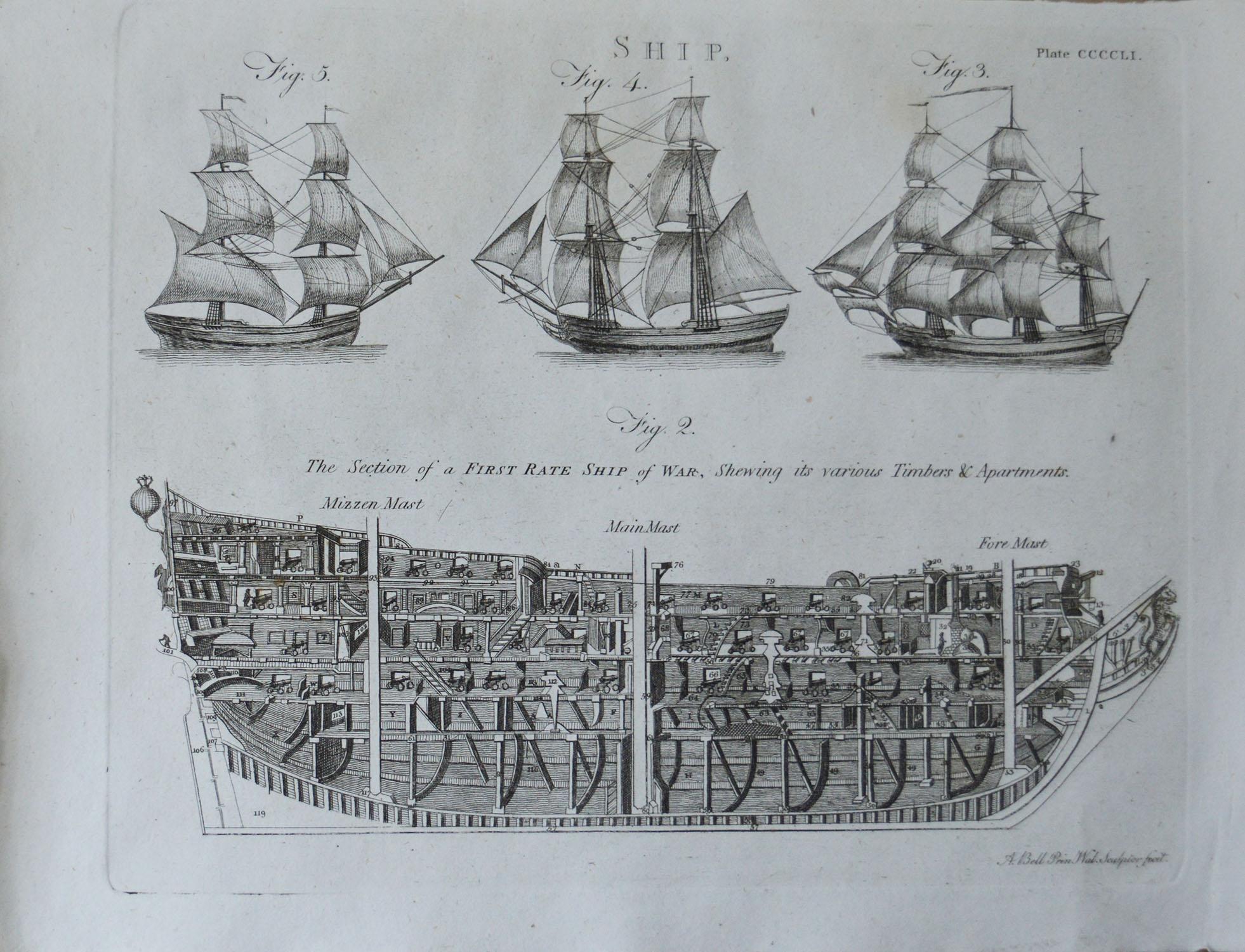 English Pair of Original Antique Marine Prints, circa 1790
