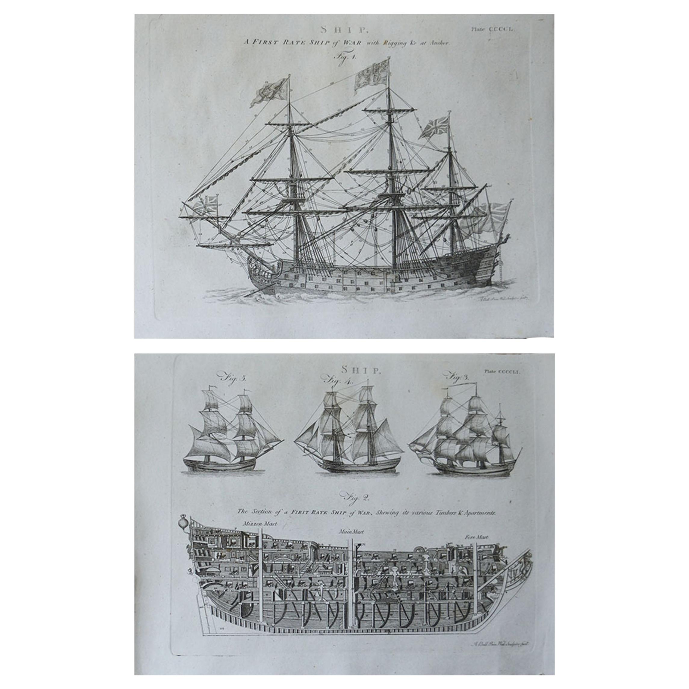 Pair of Original Antique Marine Prints, circa 1790