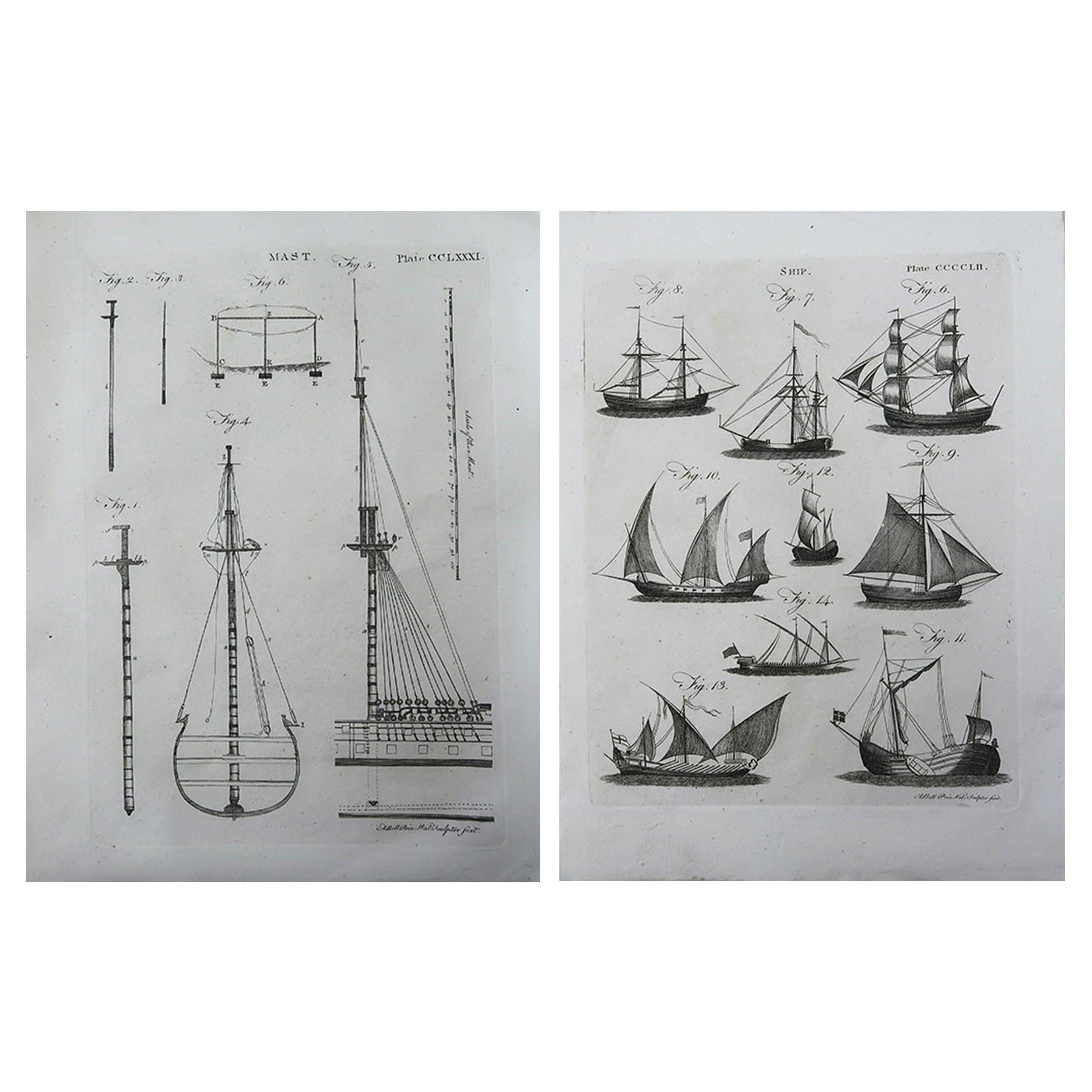 Pair of Original Antique Marine Prints, circa 1790