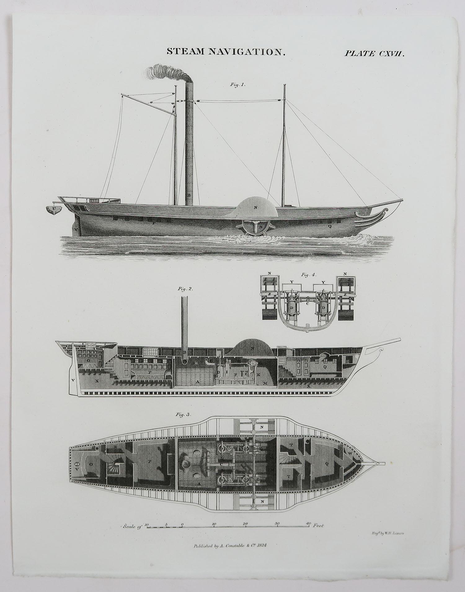 Folk Art Pair of Original Antique Marine Prints, Dated 1824