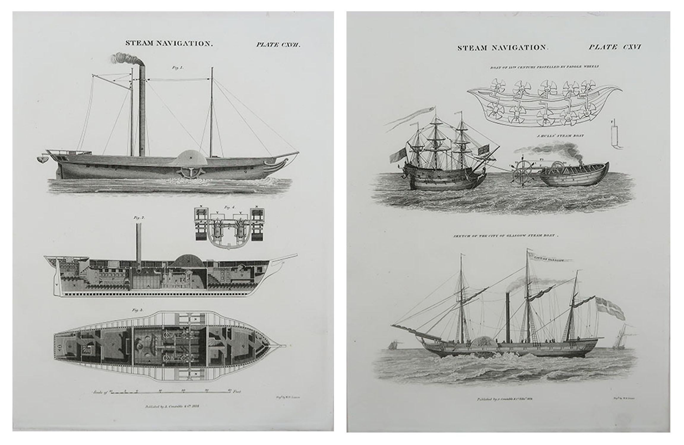 English Pair of Original Antique Marine Prints, Dated 1824