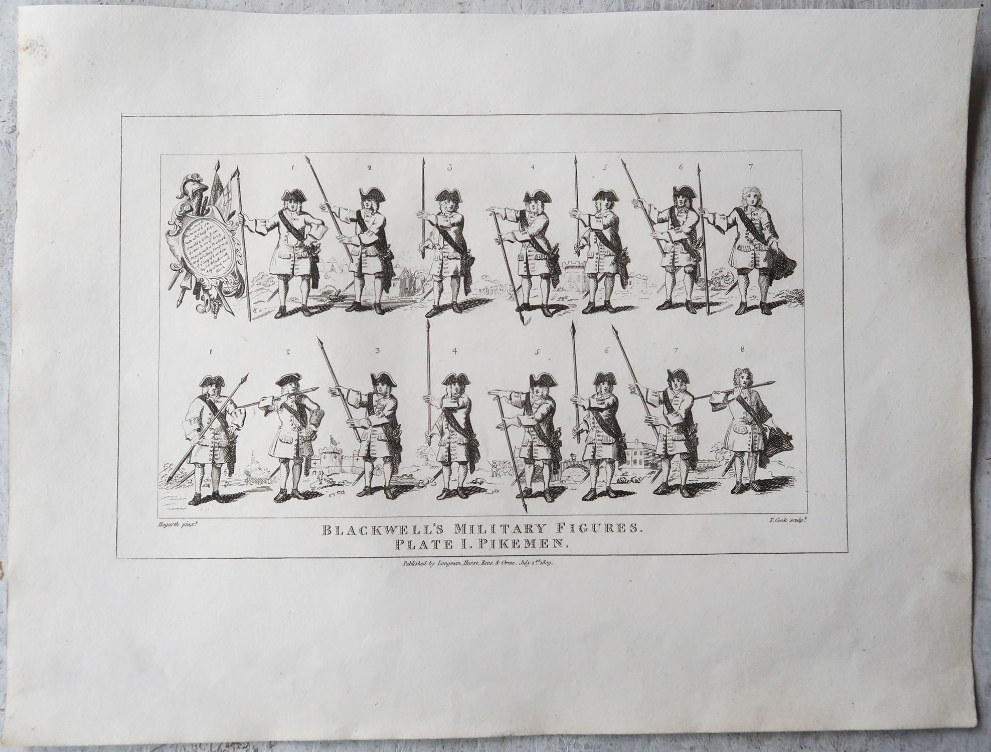 Wonderful Hogarth prints

Blackwell's Military Figures

Copper-plate engravings by Thomas Cook

Published by Longman, Hirst, Rees & Orme, 1807-1808

Unframed and not matted.

Free shipping.




