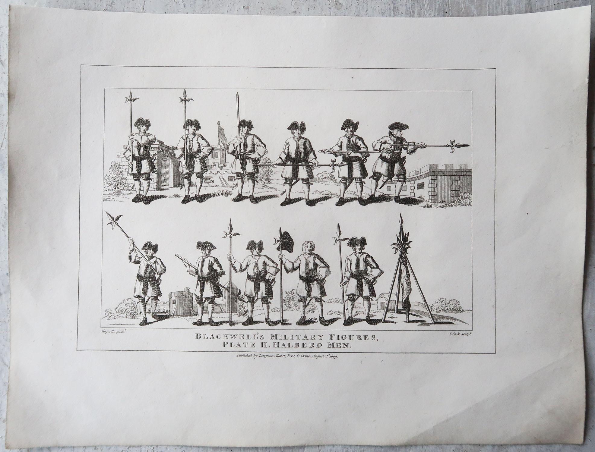 Originale antike Drucke nach William Hogarth, „Militärfiguren“, 1807, Paar (Englisch) im Angebot