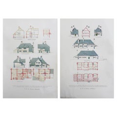 Coppia di stampe antiche originali di disegni architettonici di C.F.A. Voysey. 1906