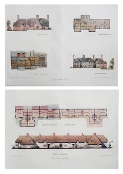 Pair of Original Antique Prints of Architectural Drawings By E.L.Lutyens. 1906