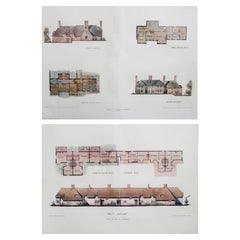 Paire d'estampes anciennes originales de dessins d'architecture par A.L.Lutyens. 1906