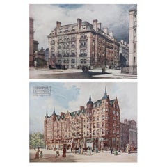 Pair of Original Antique Prints of Architectural Drawings of London Buildings.