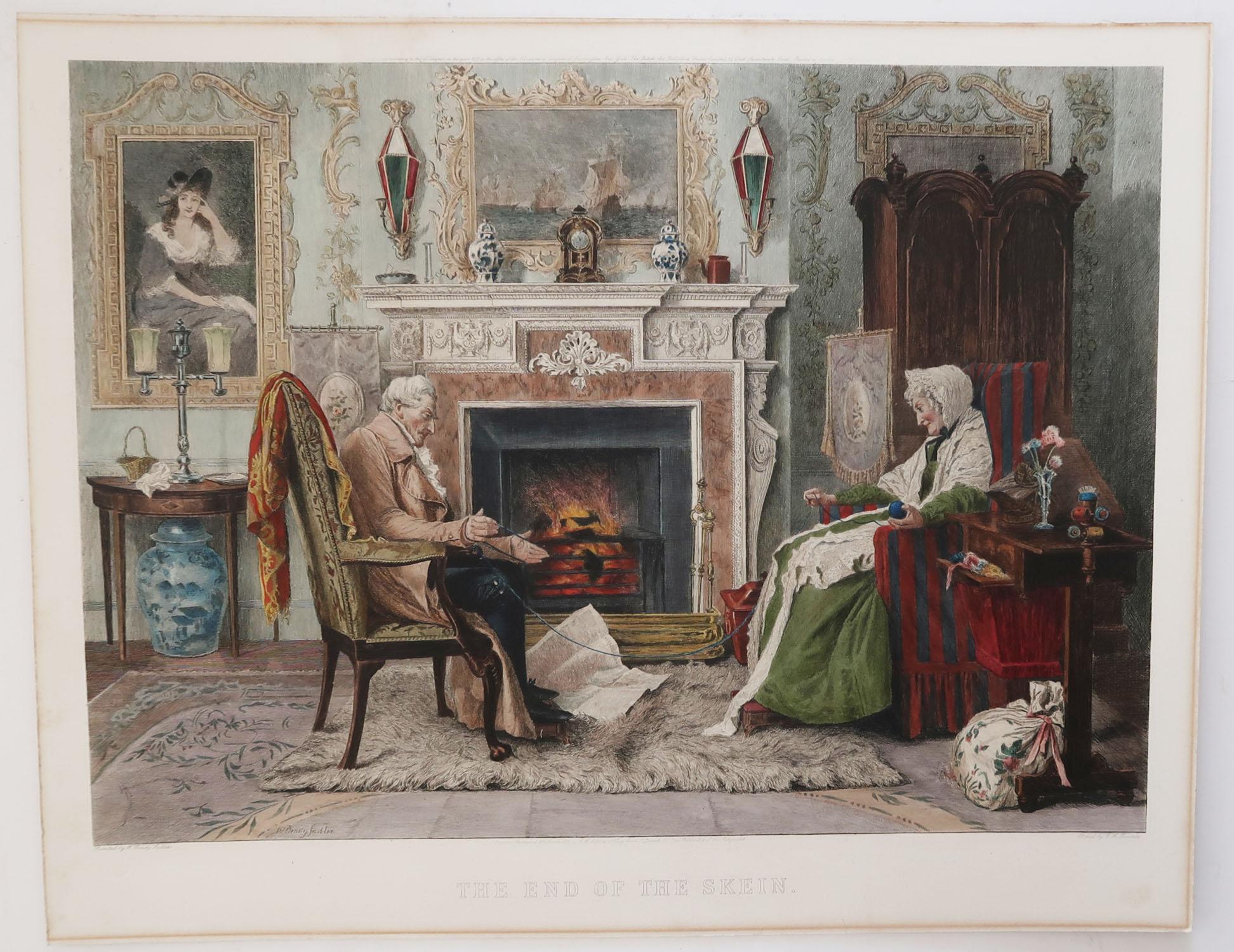 English Pair of Original Antique Prints of Country House Interiors after W.Dendy Sadler