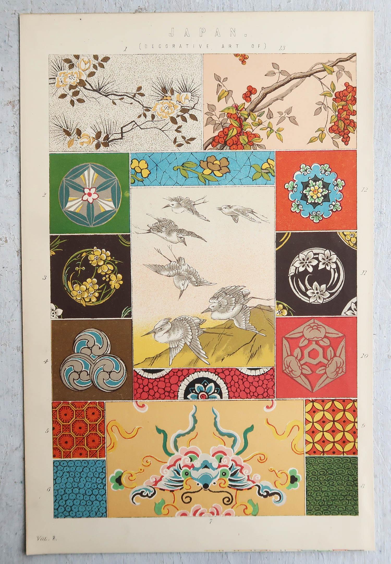 Pareja de Grabados Antiguos Originales de Arte Decorativo - Japonismo. C.1880 Escocés en venta