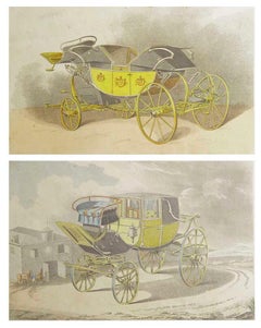 Originale antike Drucke von drapierten Pferdewagenn mit Pferdemotiven. Datiert 1809
