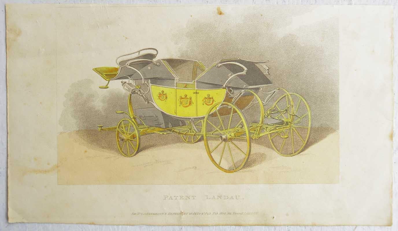 Pareja de Grabados Antiguos Originales de Carruajes Tirados por Caballos. Fechado en 1809 Georgiano en venta