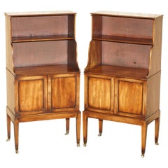 PAIR OF ORIGINAL ANTIQUE REGENCY CiRCA 1815 DWARF OPEN WATERFALL BOOKCASES