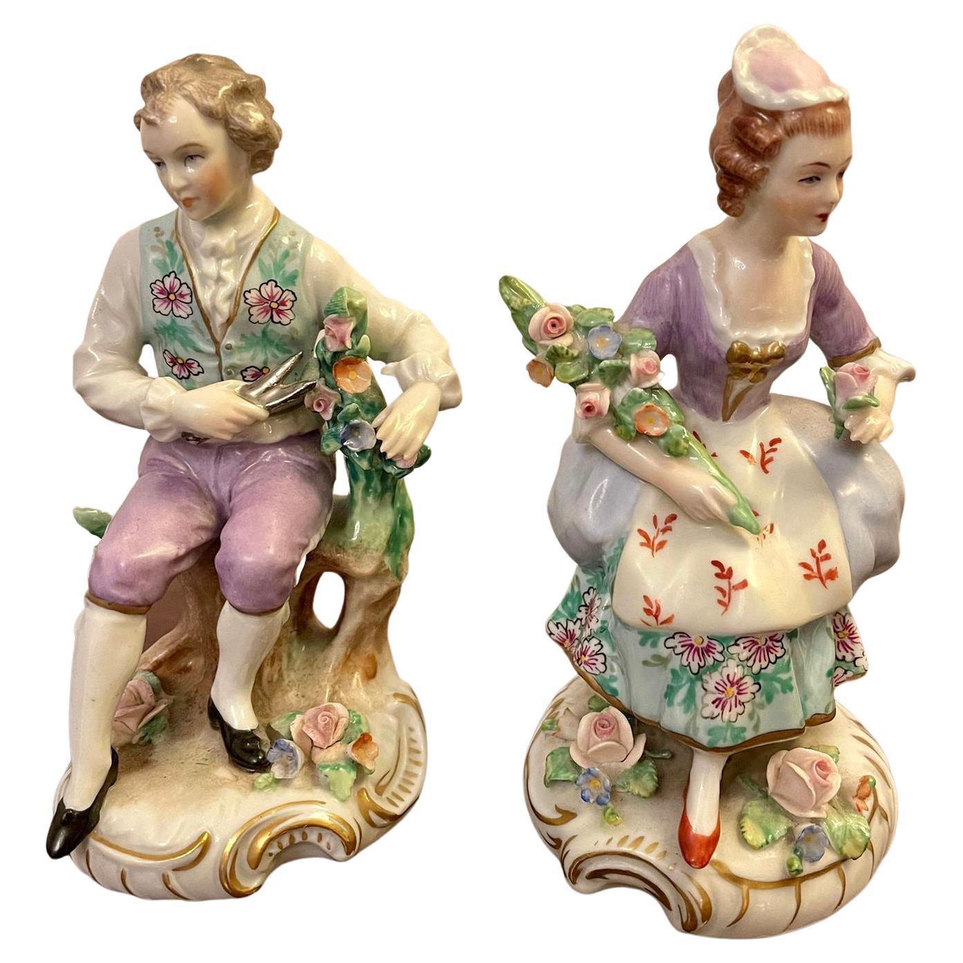 Pair of Original Antique Victorian Sitzendorf Figures