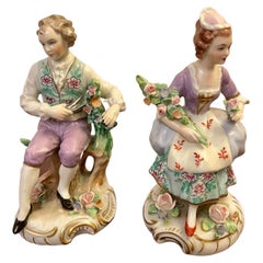 Pair of Original Antique Victorian Sitzendorf Figures