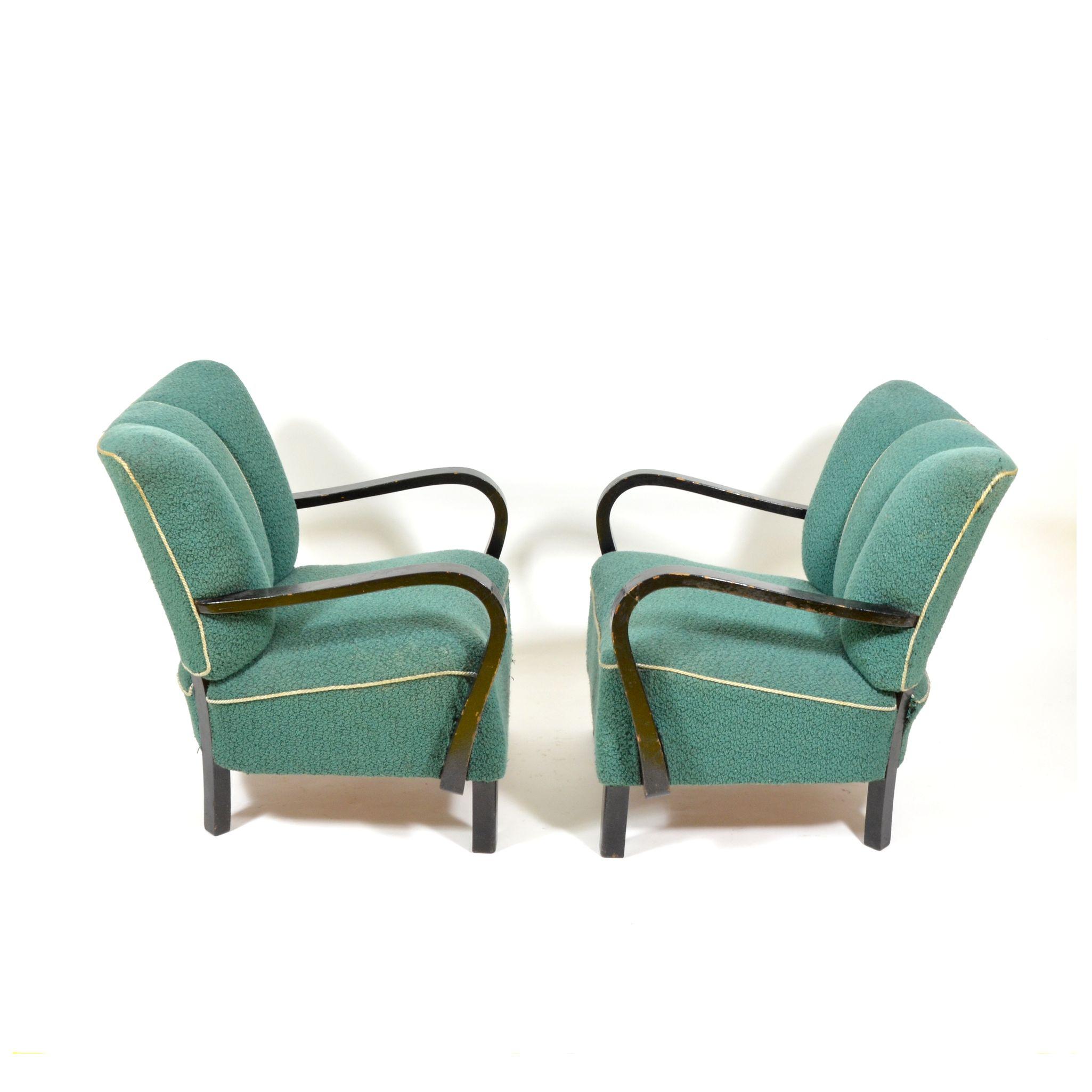 Pair of Original Armchairs with Wooden Armrests, Czechoslovakia, 1940s For Sale 1