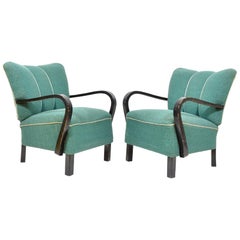 Pair of Original Armchairs with Wooden Armrests, Czechoslovakia, 1940s