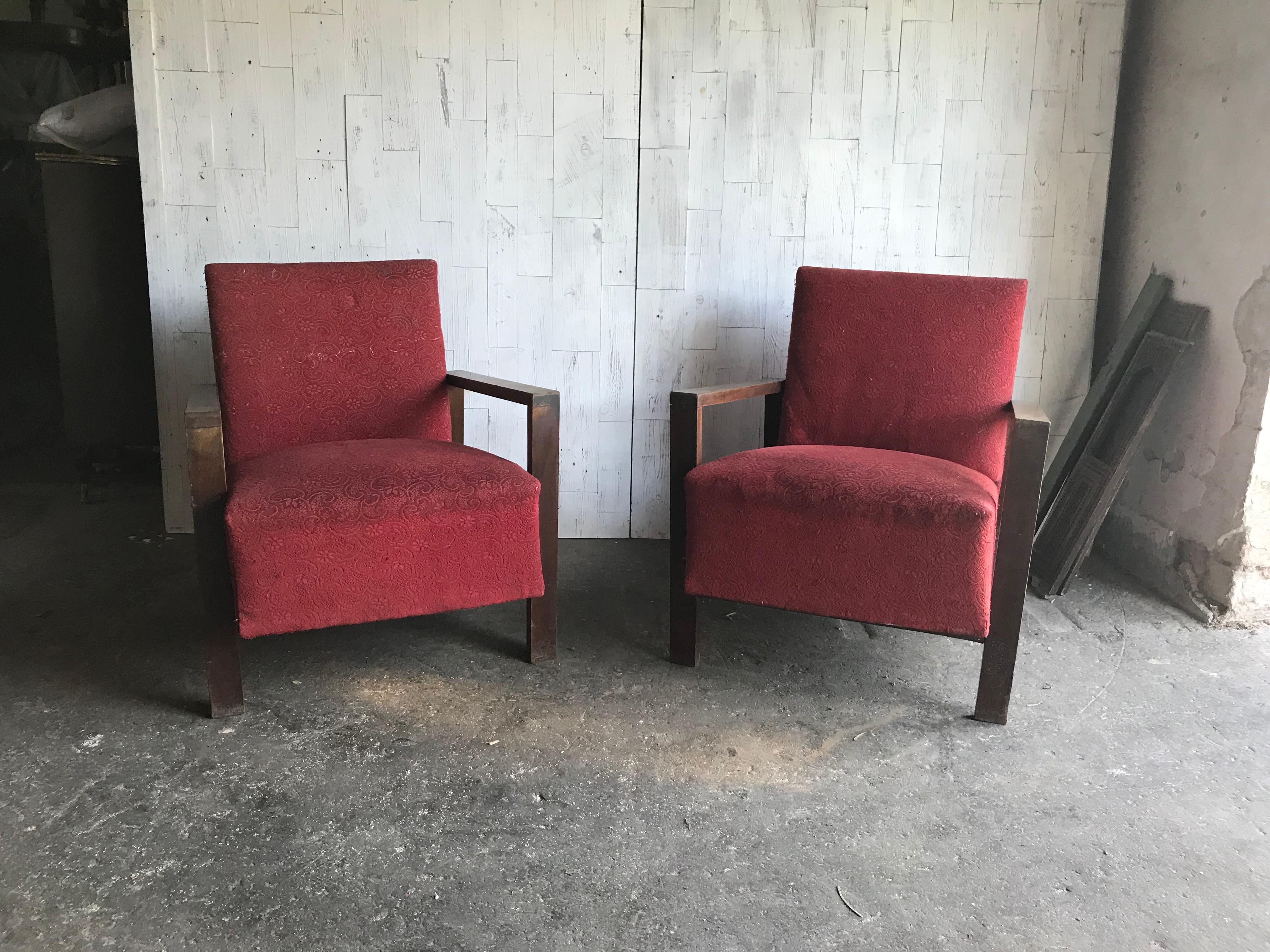 Mid-20th Century Pair of Original Art Deco Armchairs, 1940 For Sale