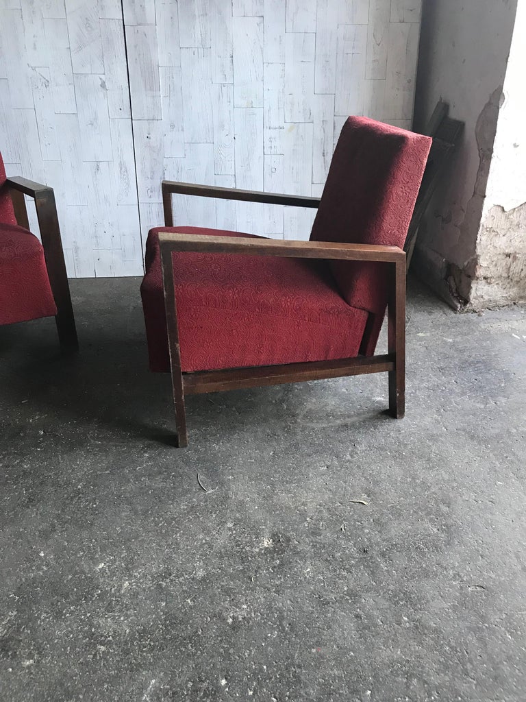 Upholstery Pair of Original Art Deco Armchairs, 1940 For Sale