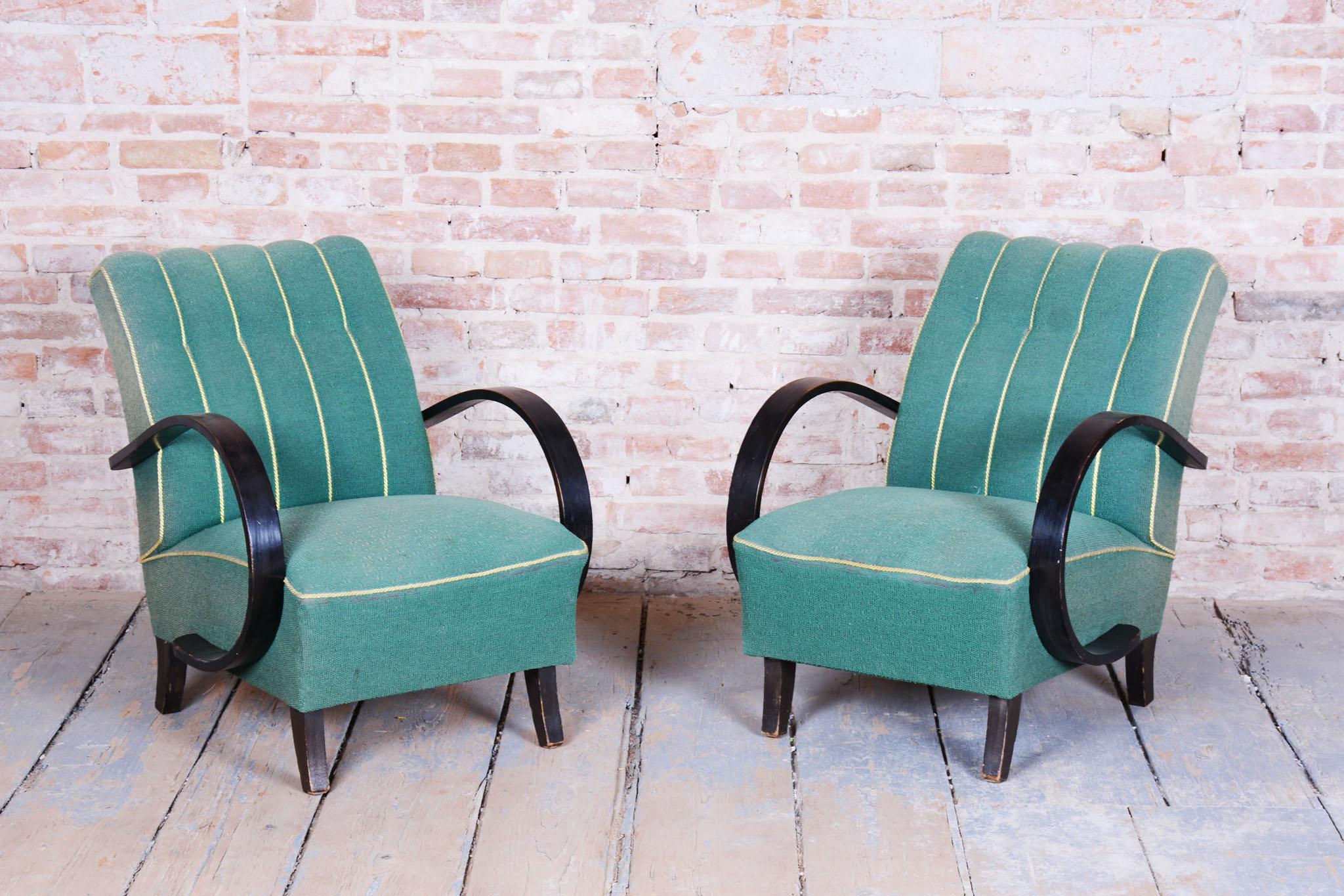 Pair of Original Art Deco Armchairs, Jindrich Halabala, UP Zavody, Czech, 1930s In Good Condition For Sale In Brandys nad Labem, Středočeský kraj