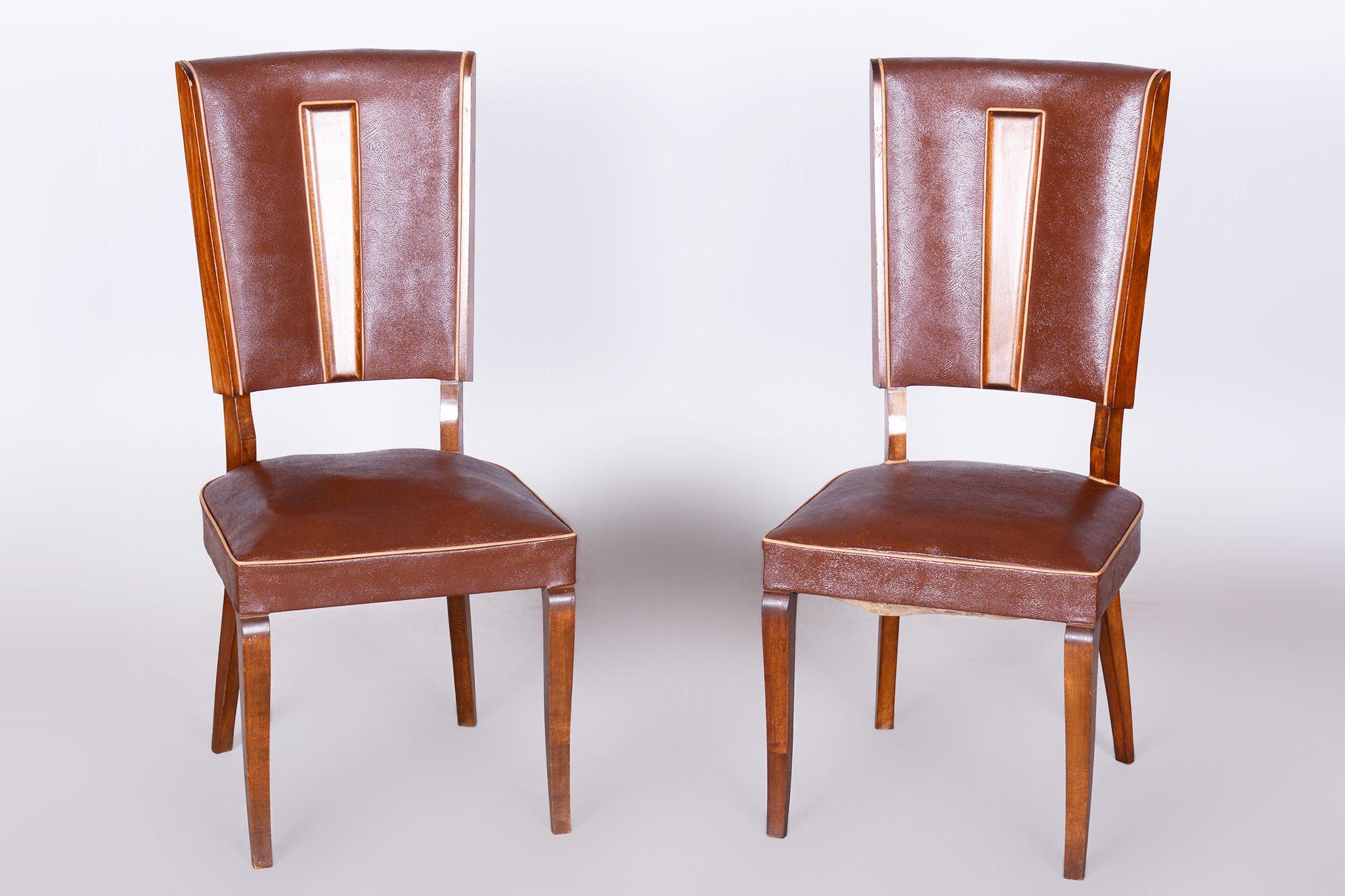 French Pair of Original Art Deco Chairs, by Jules Leleu, Beech, France, 1920s For Sale