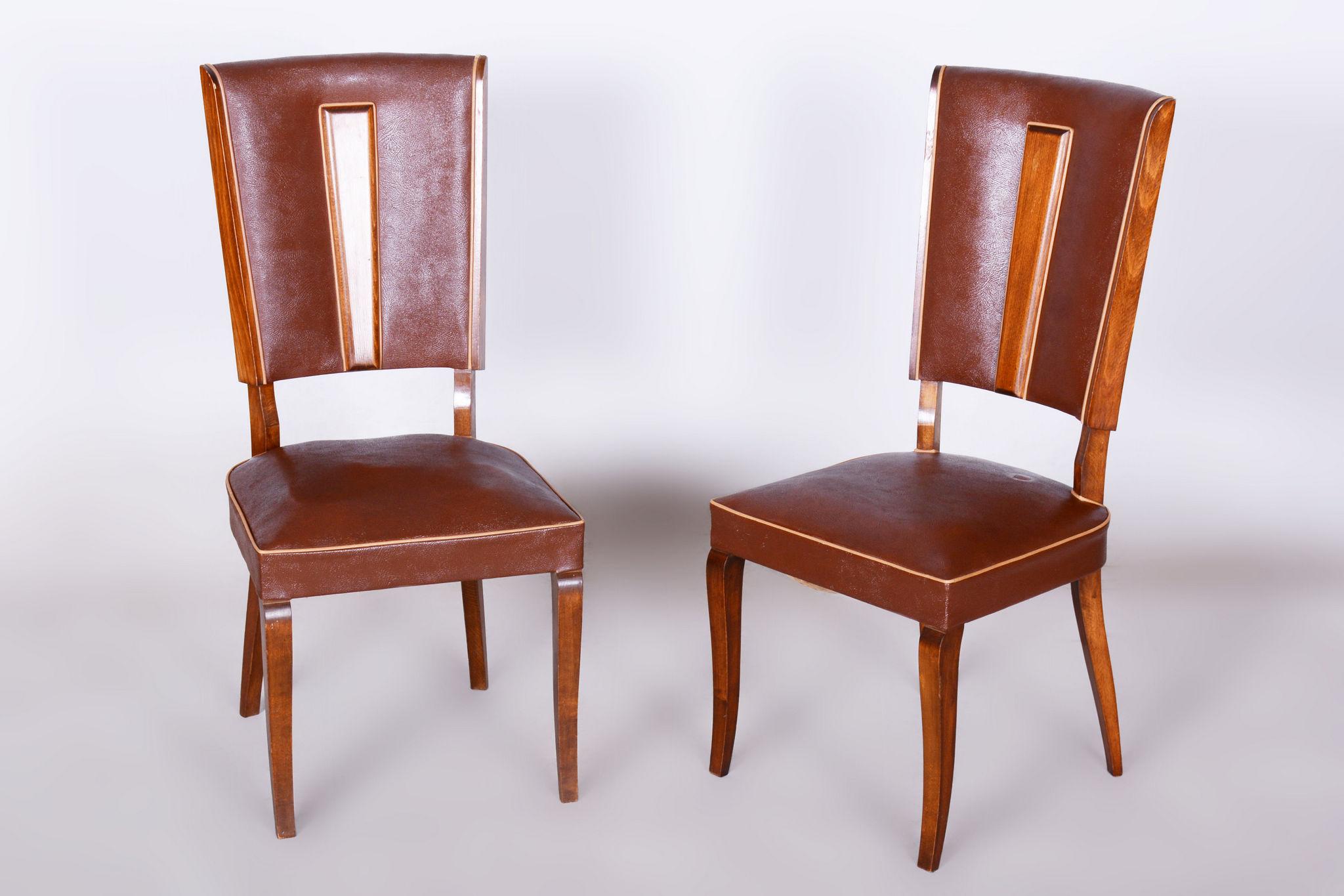 Original Art-Déco-Stühle von Jules Leleu, Buche, Frankreich, 1920er Jahre, Paar (Stoff) im Angebot