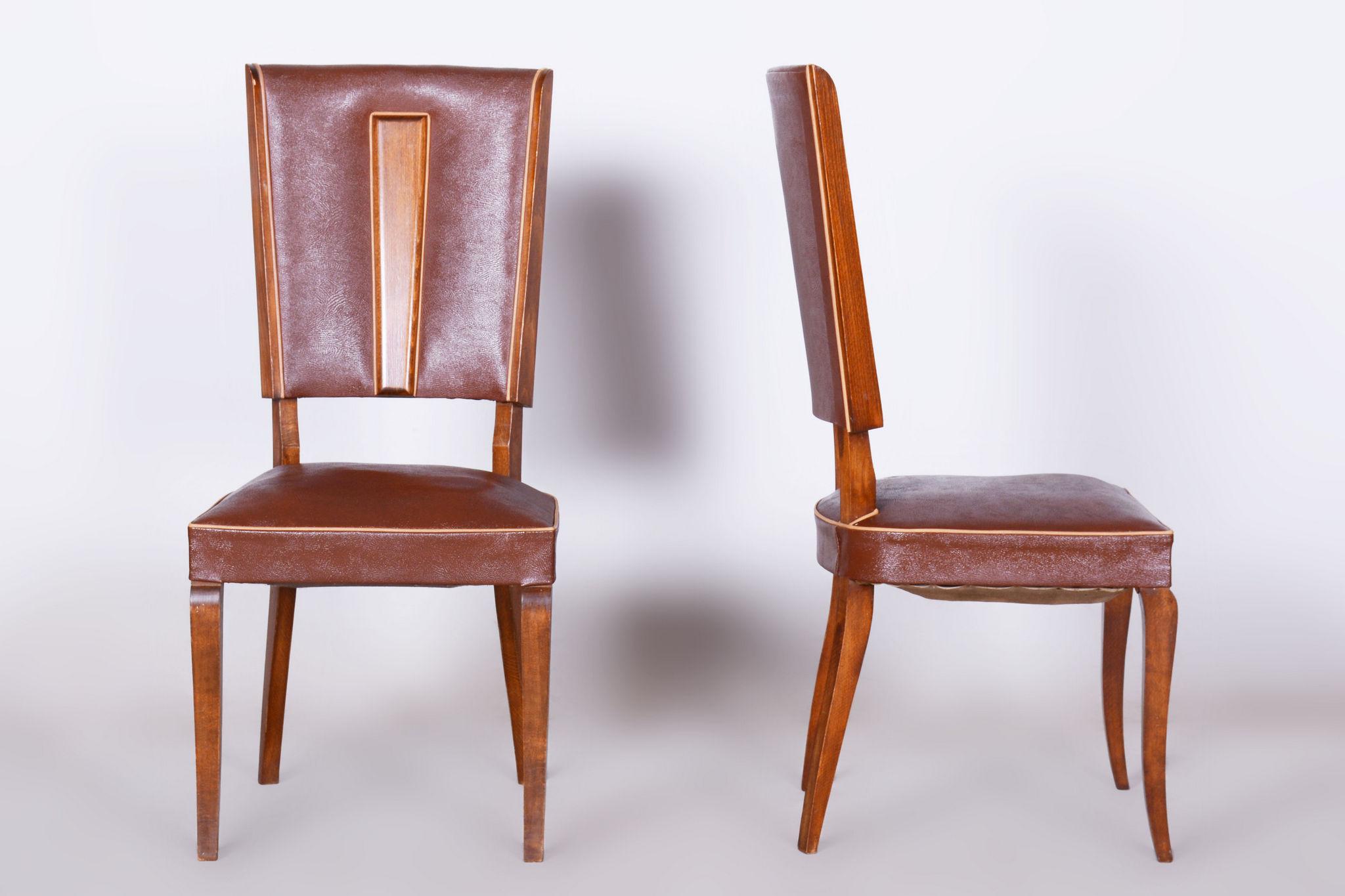 Pair of Original Art Deco Chairs, by Jules Leleu, Beech, France, 1920s For Sale 3