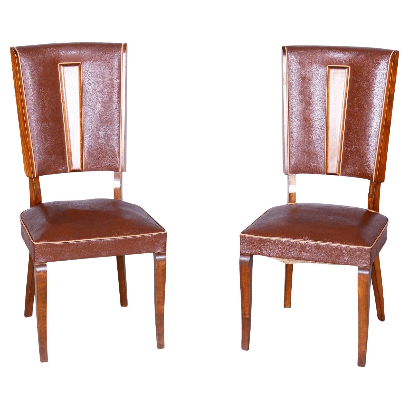 Pair of Original Art Deco Chairs, by Jules Leleu, Beech, France, 1920s