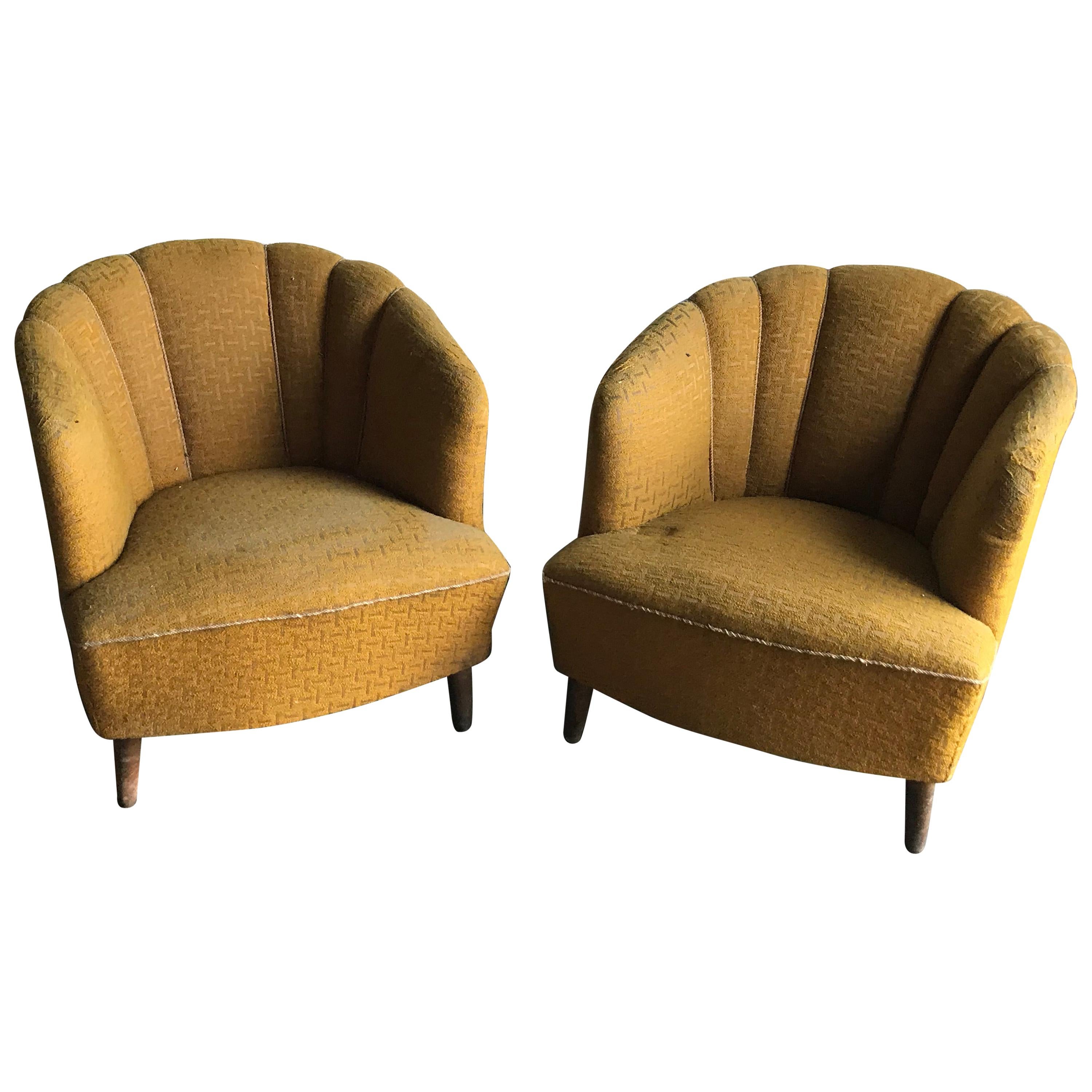 Pair of Original Art Deco Club Armchairs, circa 1940s For Sale